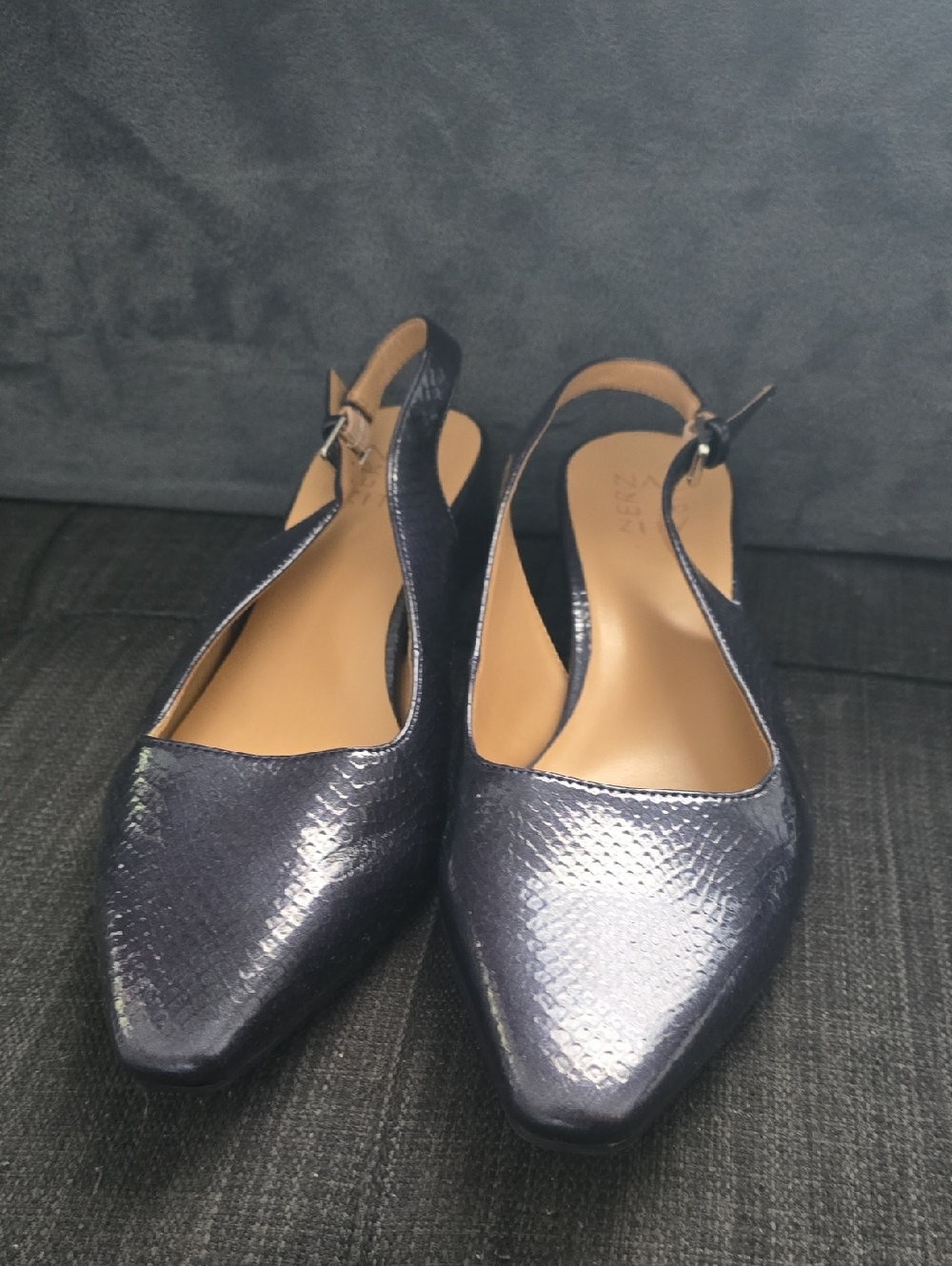 Naturalizer Navy Textured Slingback Pointed-Toe Mules